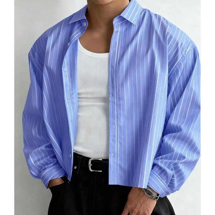 Striped Cropped Button-Up Shirt