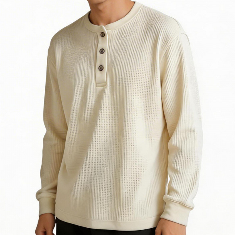 Textured Henley Long-Sleeve Top