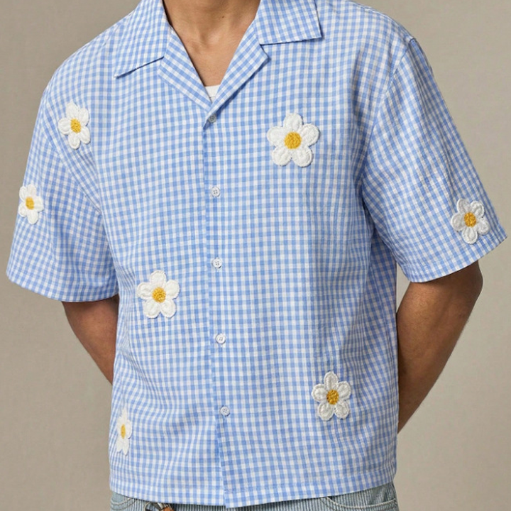 Floral Embroidered Plaid Button-Up Shirt