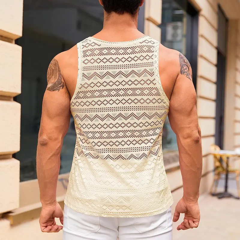 Men's Sheer Lace Sleeveless Tank Top