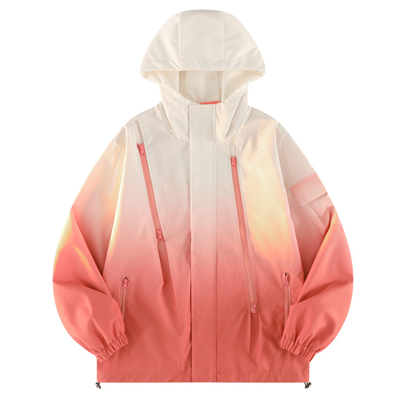 Gradient Hooded Multi-Pocket Jacket