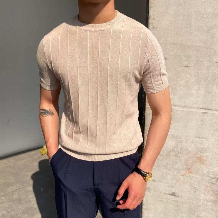 Textured Ribbed Crewneck Knit Tee