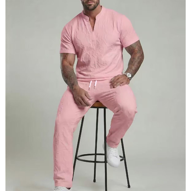 Men's Textured Tee & Drawstring Pants Set