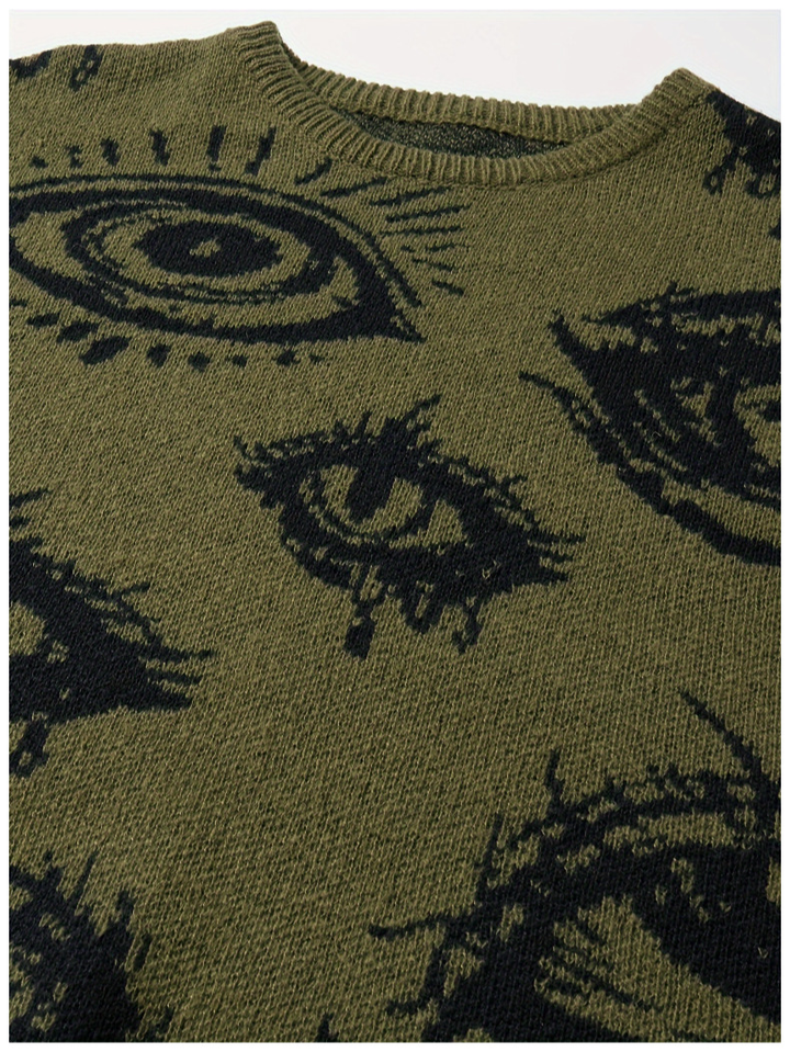 Eye Print Crewneck Knit Pullover Sweater