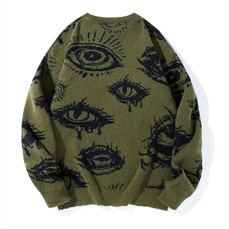 Eye Print Crewneck Knit Pullover Sweater