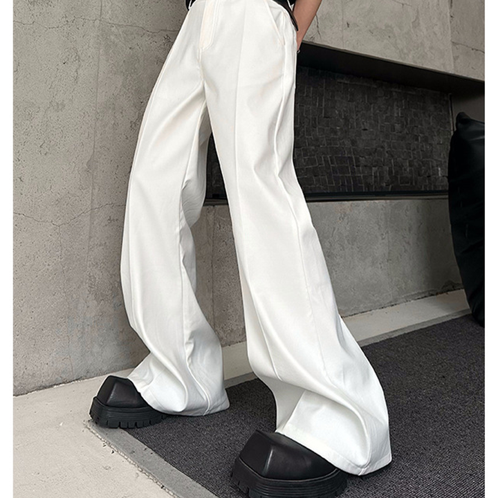 Solid Draped Wide-Leg Casual Pants
