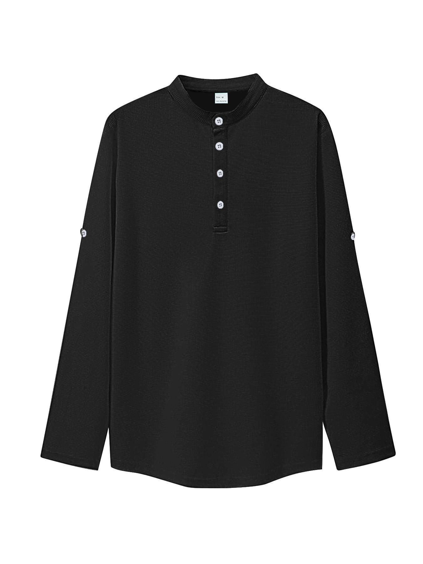 Men's Waffle Henley Roll-Sleeve Shirt