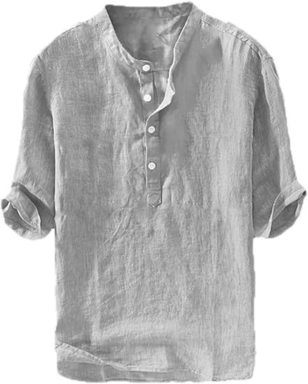Men's Cotton Linen Henley Shirt