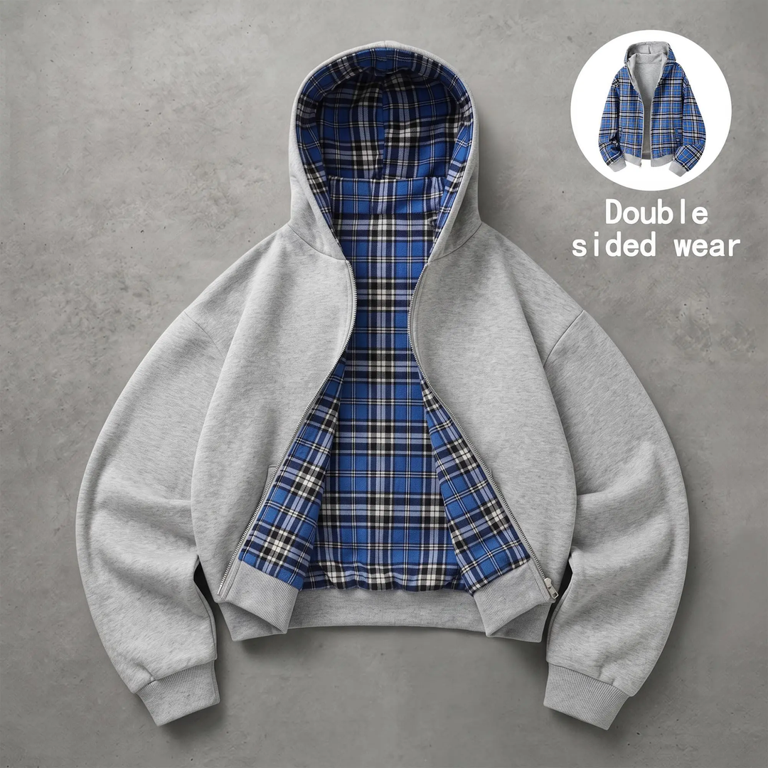 Reversible Plaid Hooded Casual Jacket