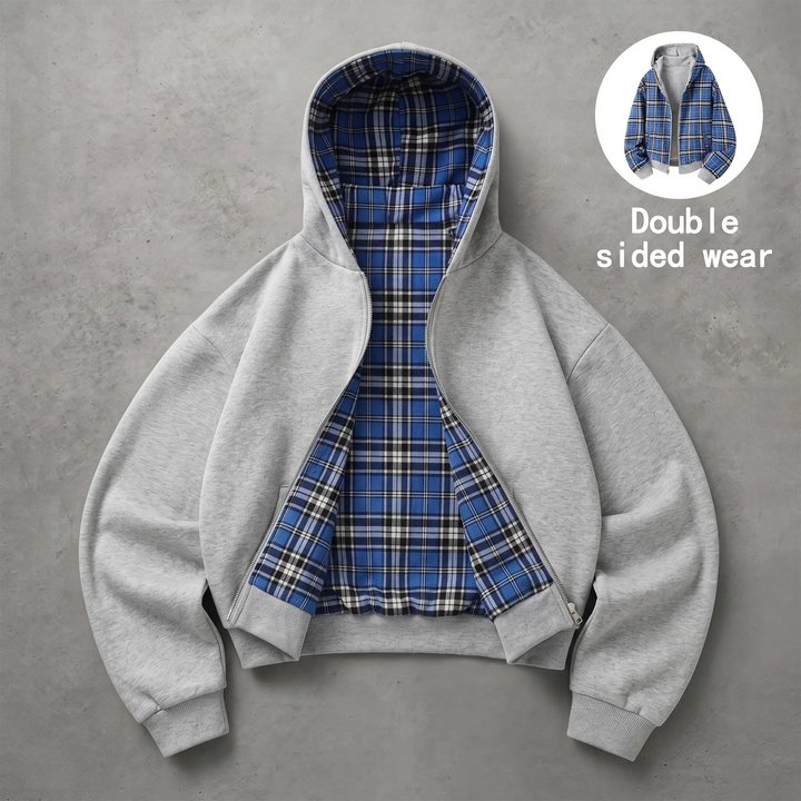 Reversible Plaid Hooded Casual Jacket