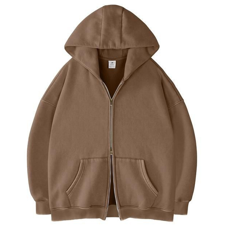 Acid Wash Double-Zip Oversized Hoodie