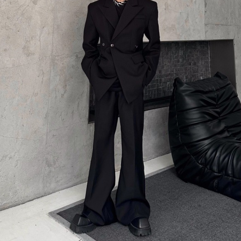 Solid Draped Wide-Leg Casual Pants