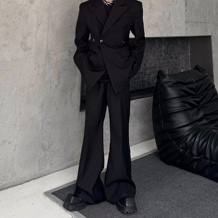 Solid Draped Wide-Leg Casual Pants