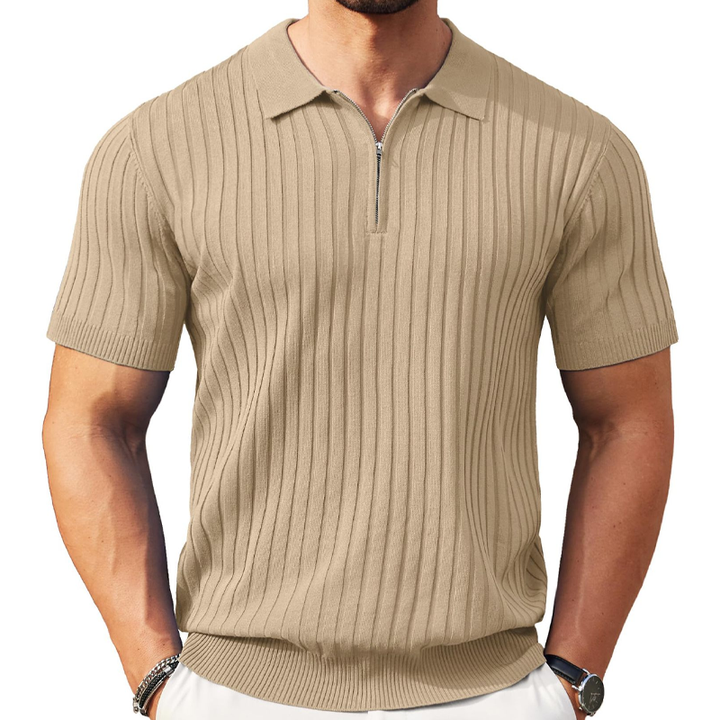 Short-Sleeve Ribbed Quarter-Zip Polo