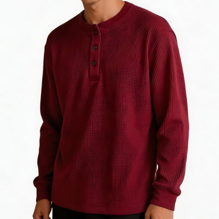 Textured Henley Long-Sleeve Top