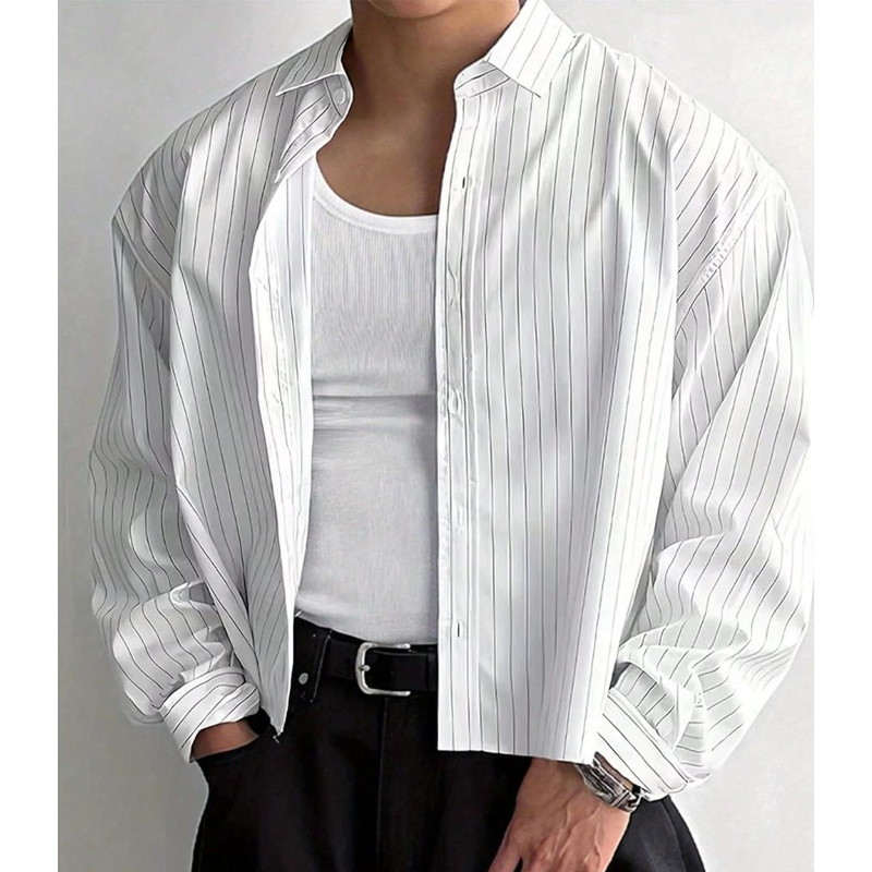 Striped Cropped Button-Up Shirt