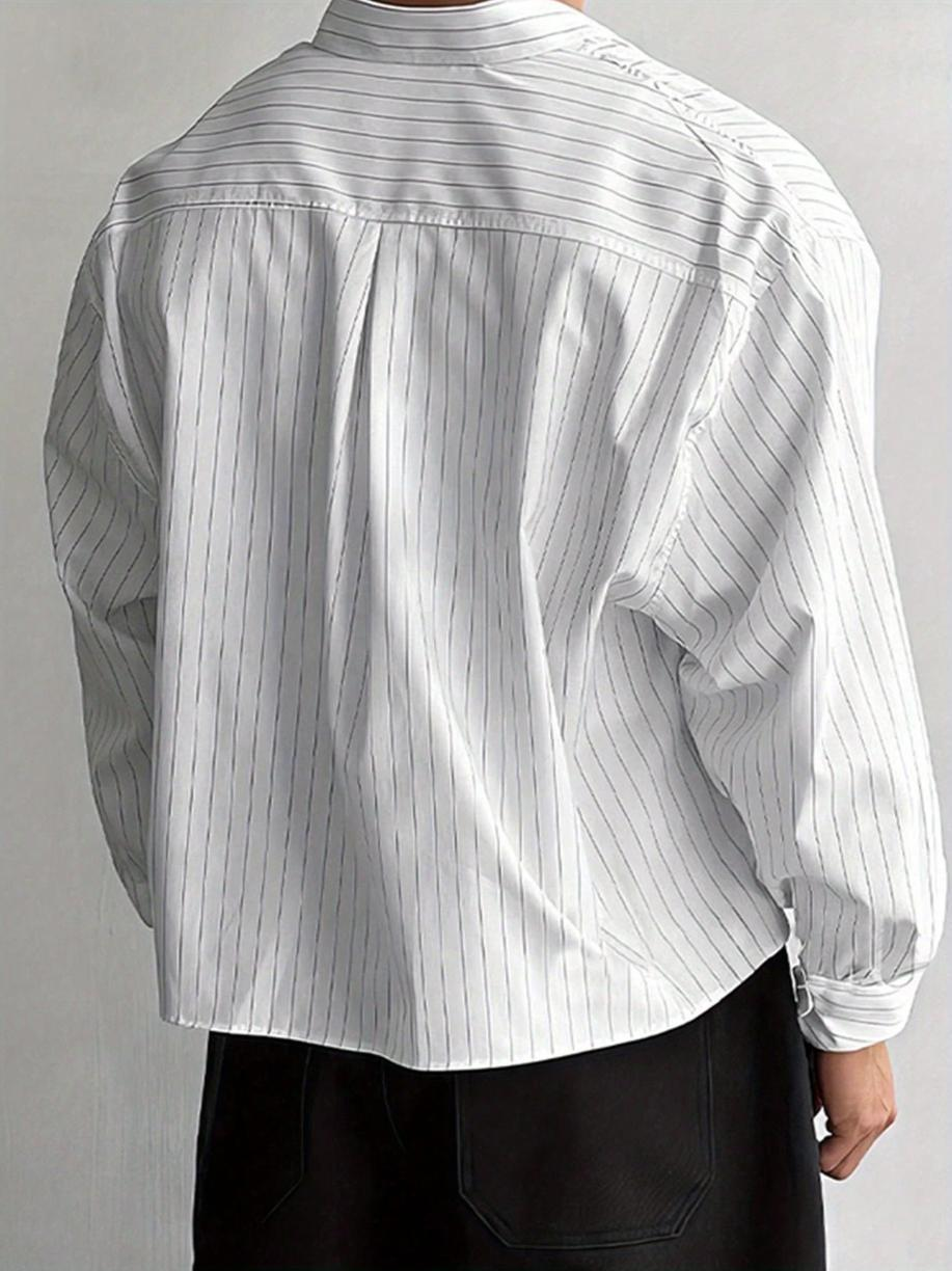 Striped Cropped Button-Up Shirt