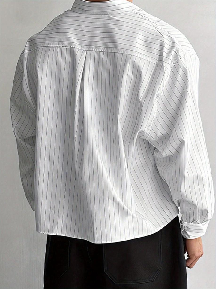 Striped Cropped Button-Up Shirt