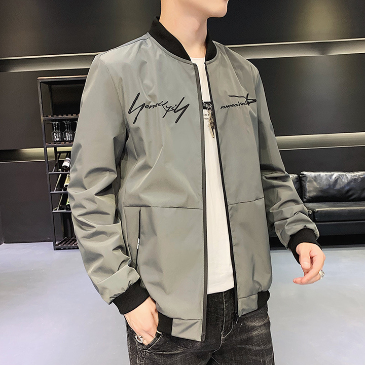 Embroidered Stand Collar Bomber Jacket
