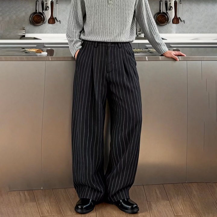Striped Loose-Fit Business Dress Pants