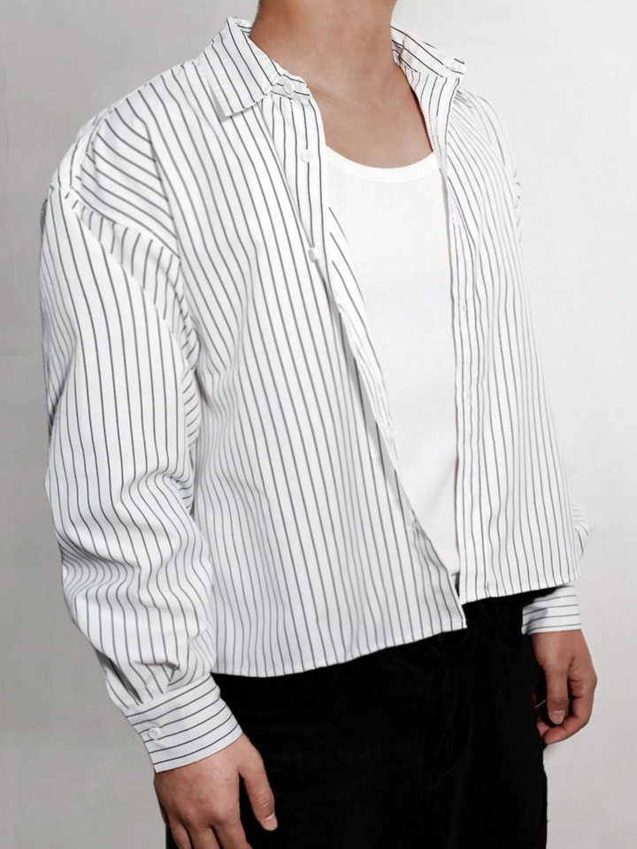 Striped Cropped Button-Up Shirt