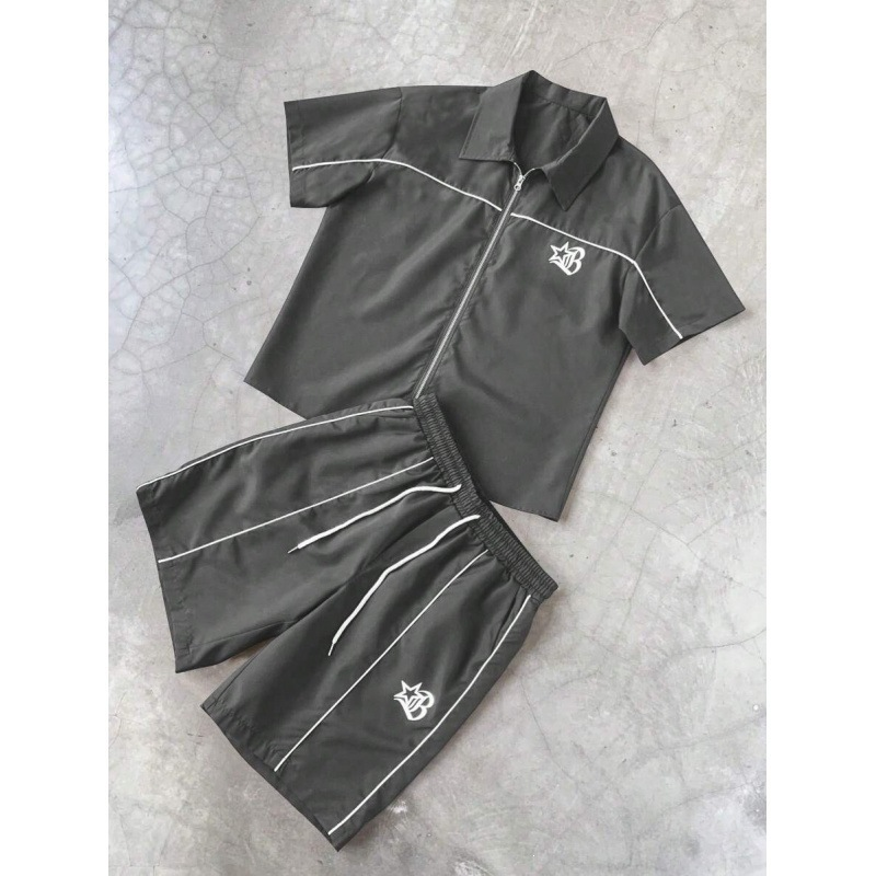 Star Print Zip Shirt &amp; Shorts Set