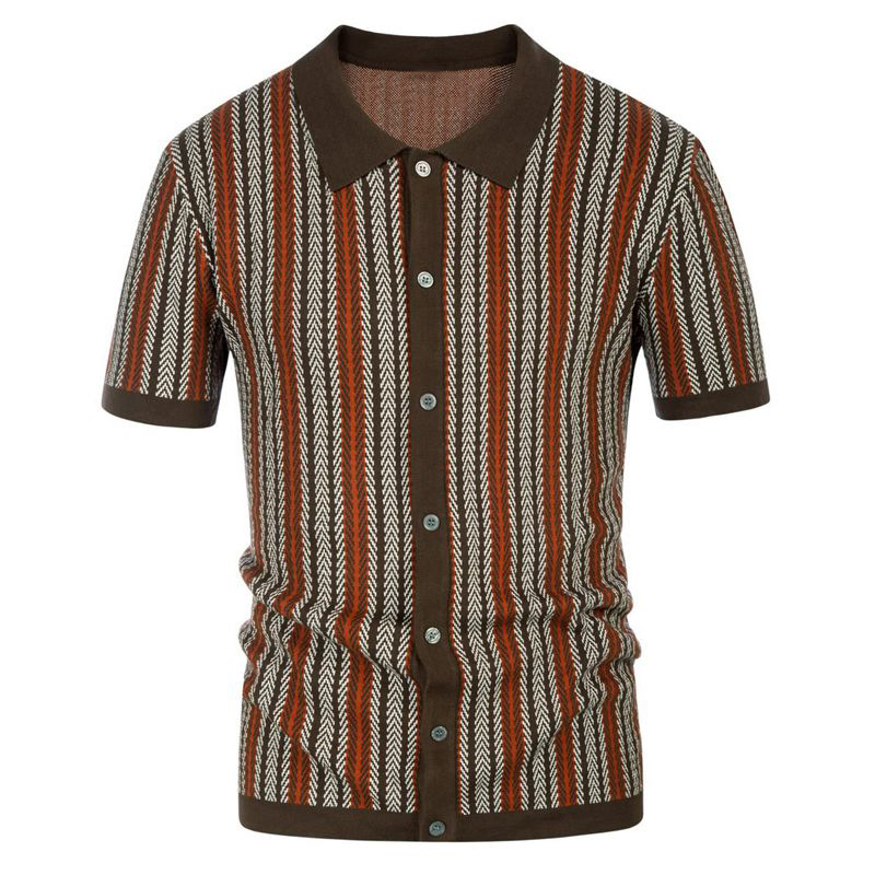 Men's Retro Short Sleeve Button Sweater