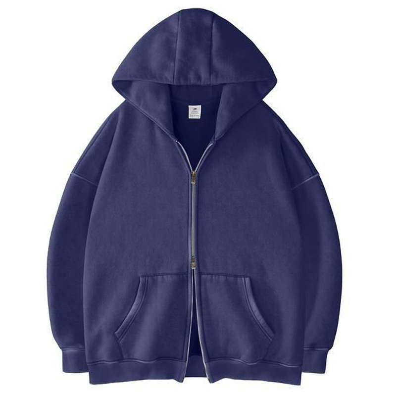 Acid Wash Double-Zip Oversized Hoodie