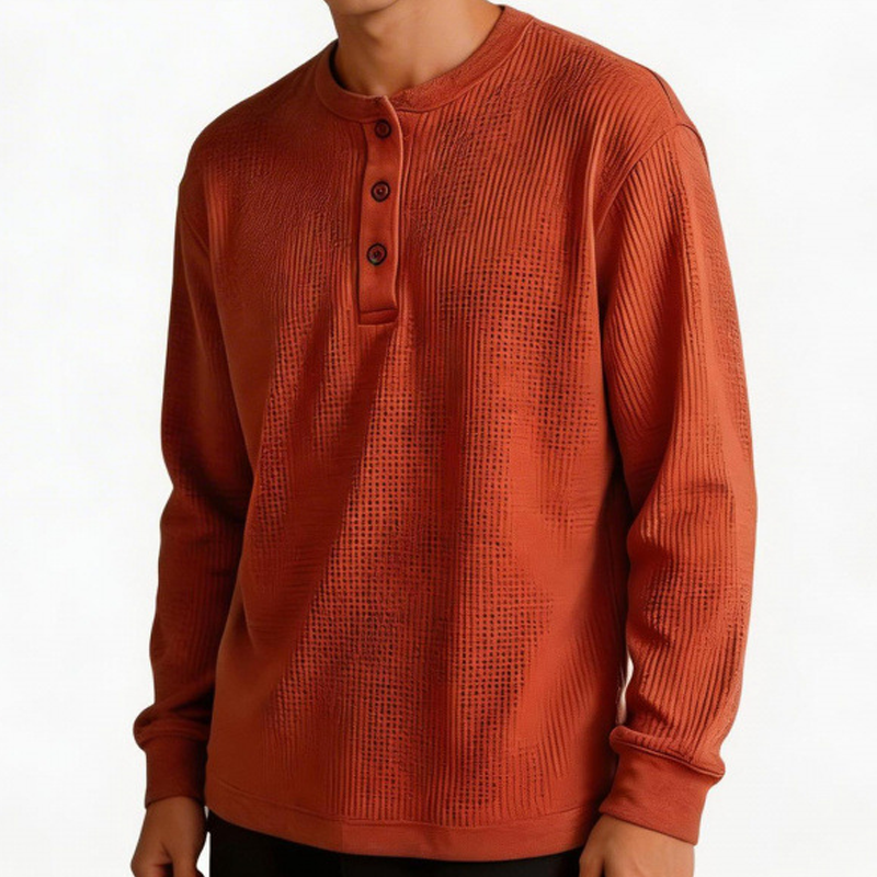 Textured Henley Long-Sleeve Top