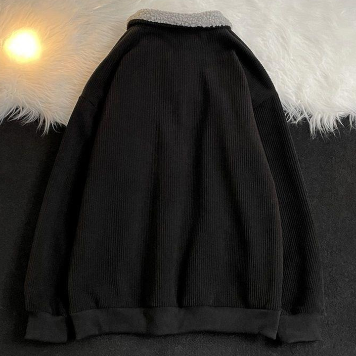 Contrast Teddy Collar Corduroy Pullover