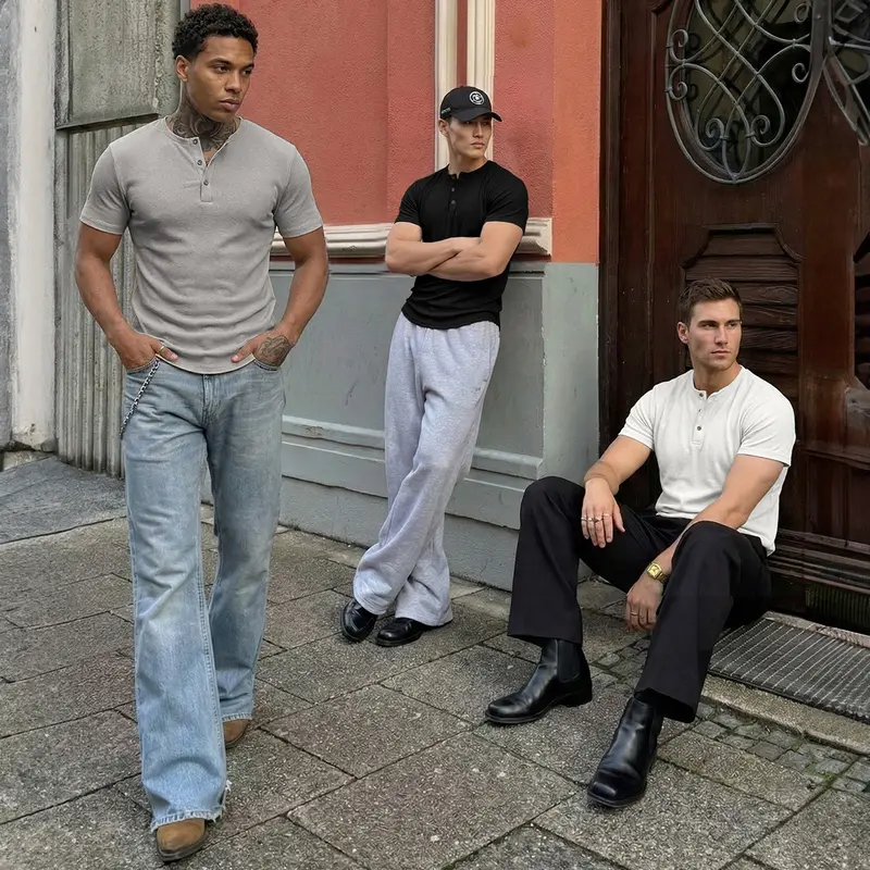 Men's Slim Fit Button Henley Tee