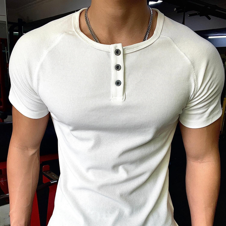 Fitted Ribbed Henley T-Shirt