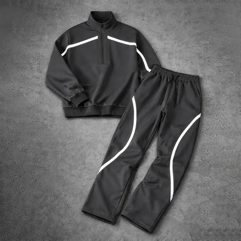 Printed Half-Zip Streetwear Pants Set