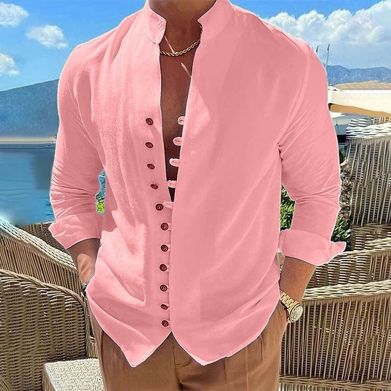 Men's Stand Collar Button Shirt