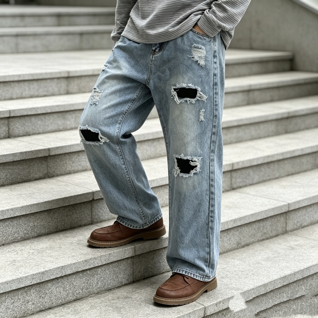 Men's Distressed Baggy Denim Jeans