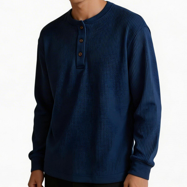 Textured Henley Long-Sleeve Top