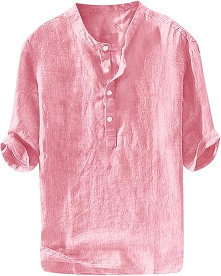 Men's Cotton Linen Henley Shirt