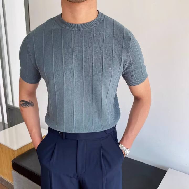 Textured Ribbed Crewneck Knit Tee