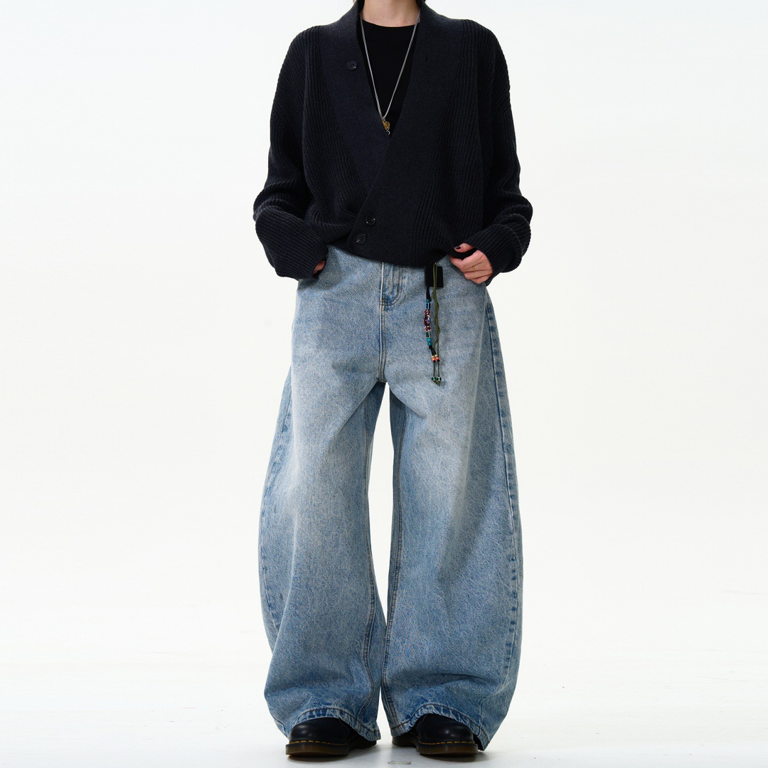 Washed Barrel-Leg Denim Jeans