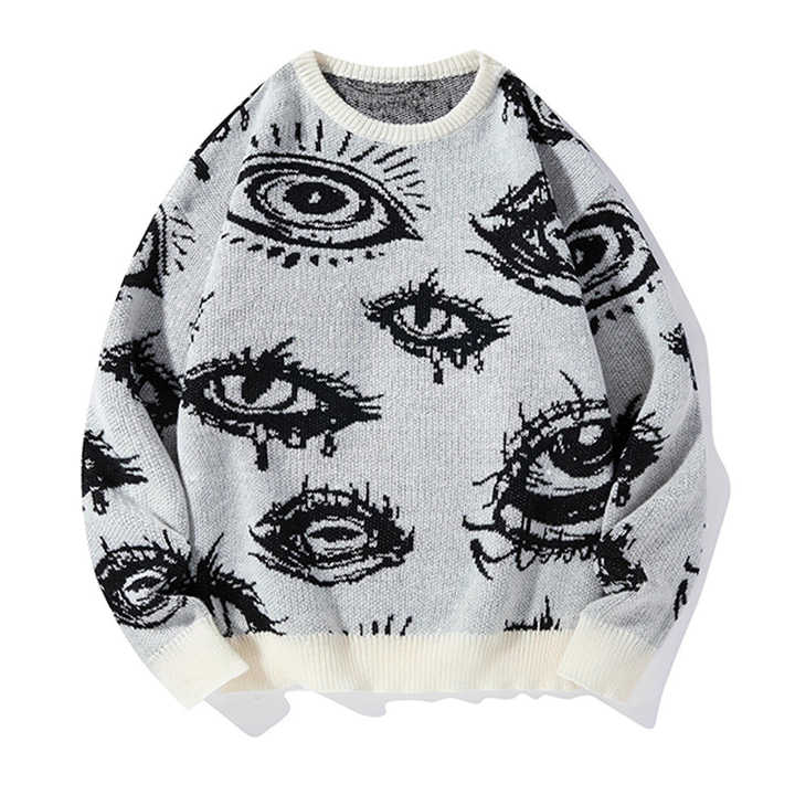 Eye Print Crewneck Knit Pullover Sweater