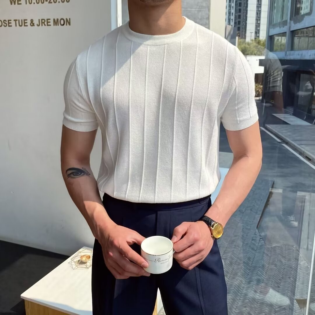 Textured Ribbed Crewneck Knit Tee