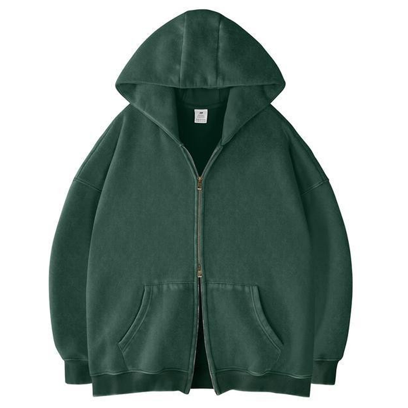 Acid Wash Double-Zip Oversized Hoodie