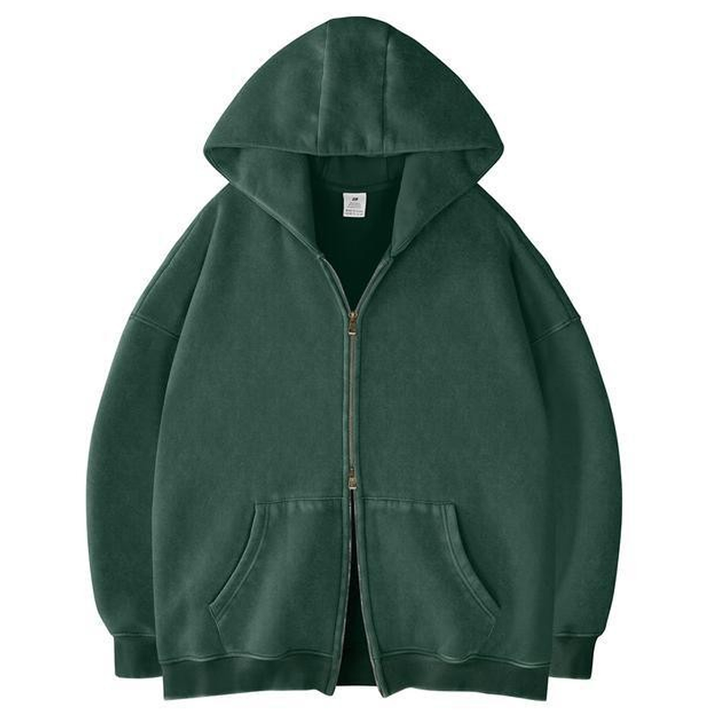 Acid Wash Double-Zip Oversized Hoodie
