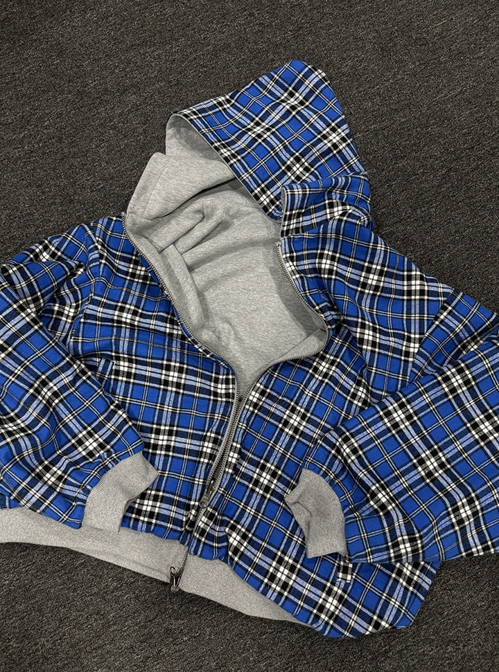 Reversible Plaid Hooded Casual Jacket