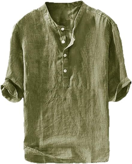 Men's Cotton Linen Henley Shirt