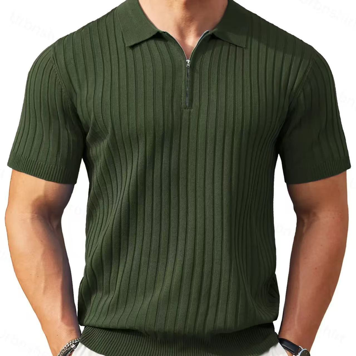 Short-Sleeve Ribbed Quarter-Zip Polo