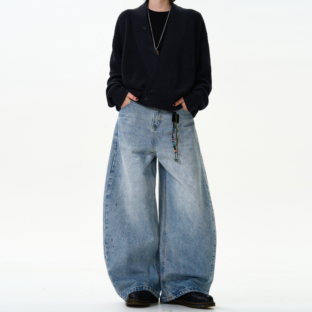 Washed Barrel-Leg Denim Jeans