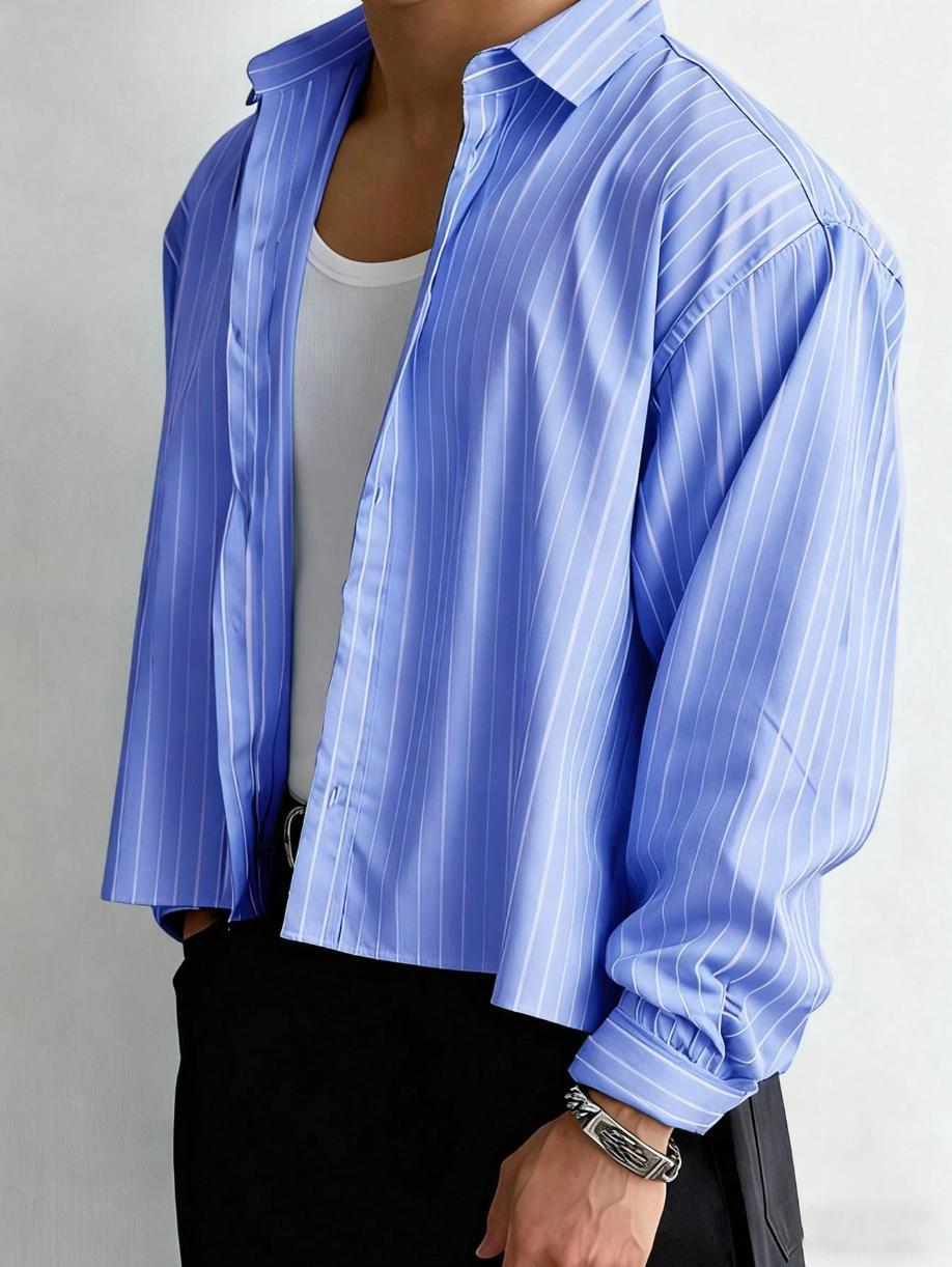 Striped Cropped Button-Up Shirt