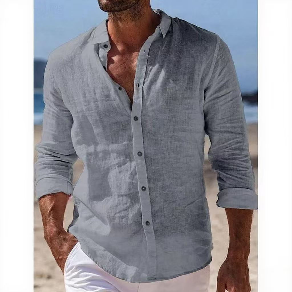 Relaxed Linen-Look Button-Up Shirt