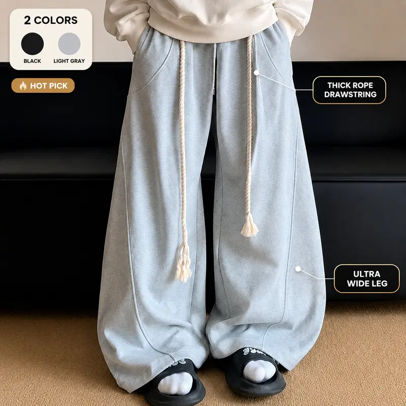 Men's Draped Wide-Leg Baggy Sweatpants